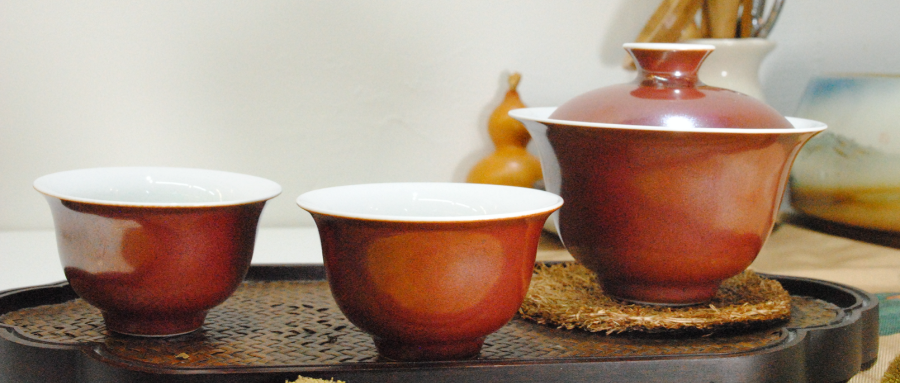 紫金釉茶具套组｜酱釉盖碗茶杯·铁锈斑金属光泽